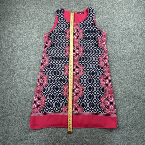 Rose & Olive Sleeveless Shift Dress L Pink Navy Printed Lined Boho - Picture 3 of 7